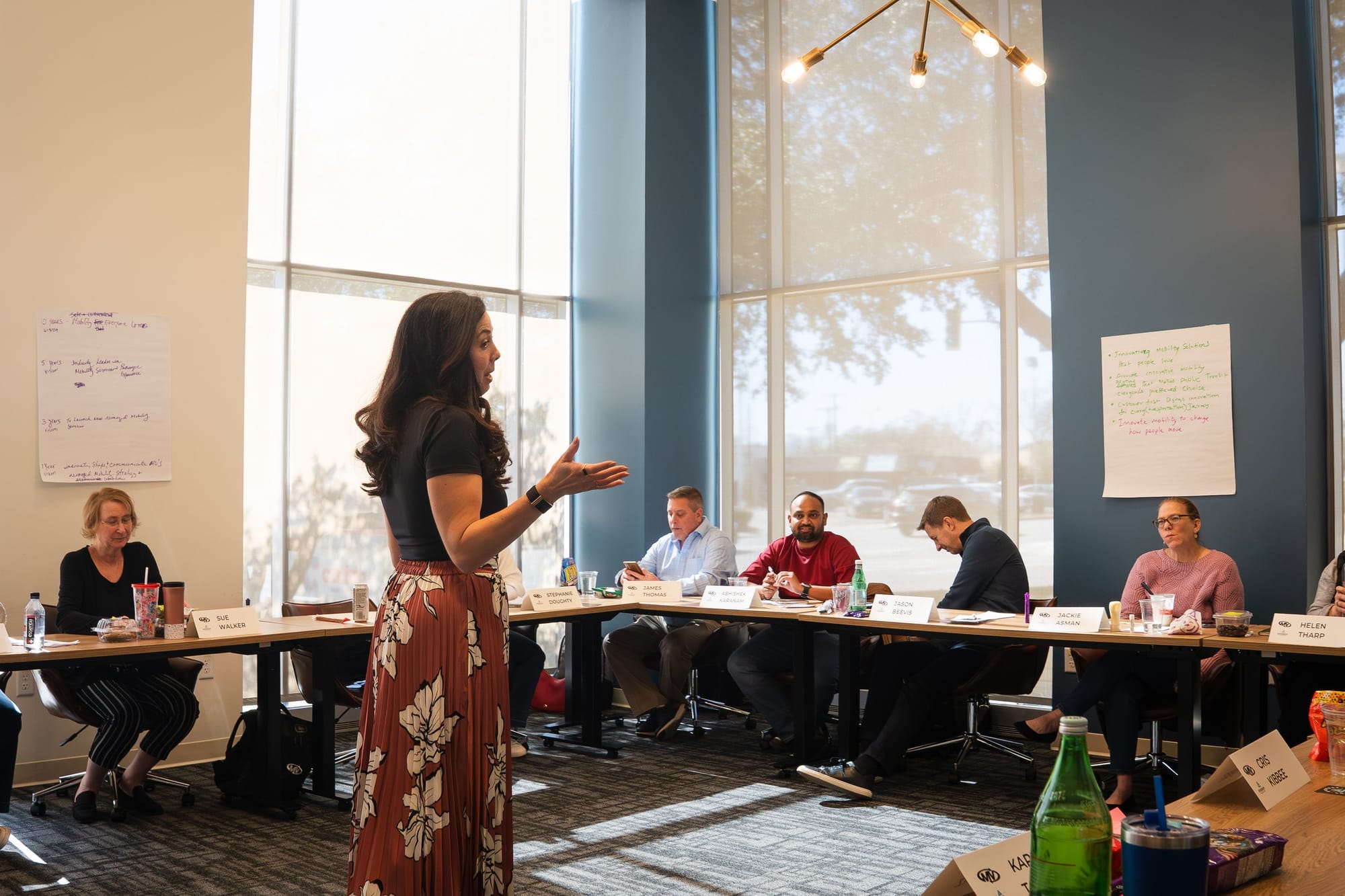 Brittany Tipton facilitating a leadership team retreat in a bright room