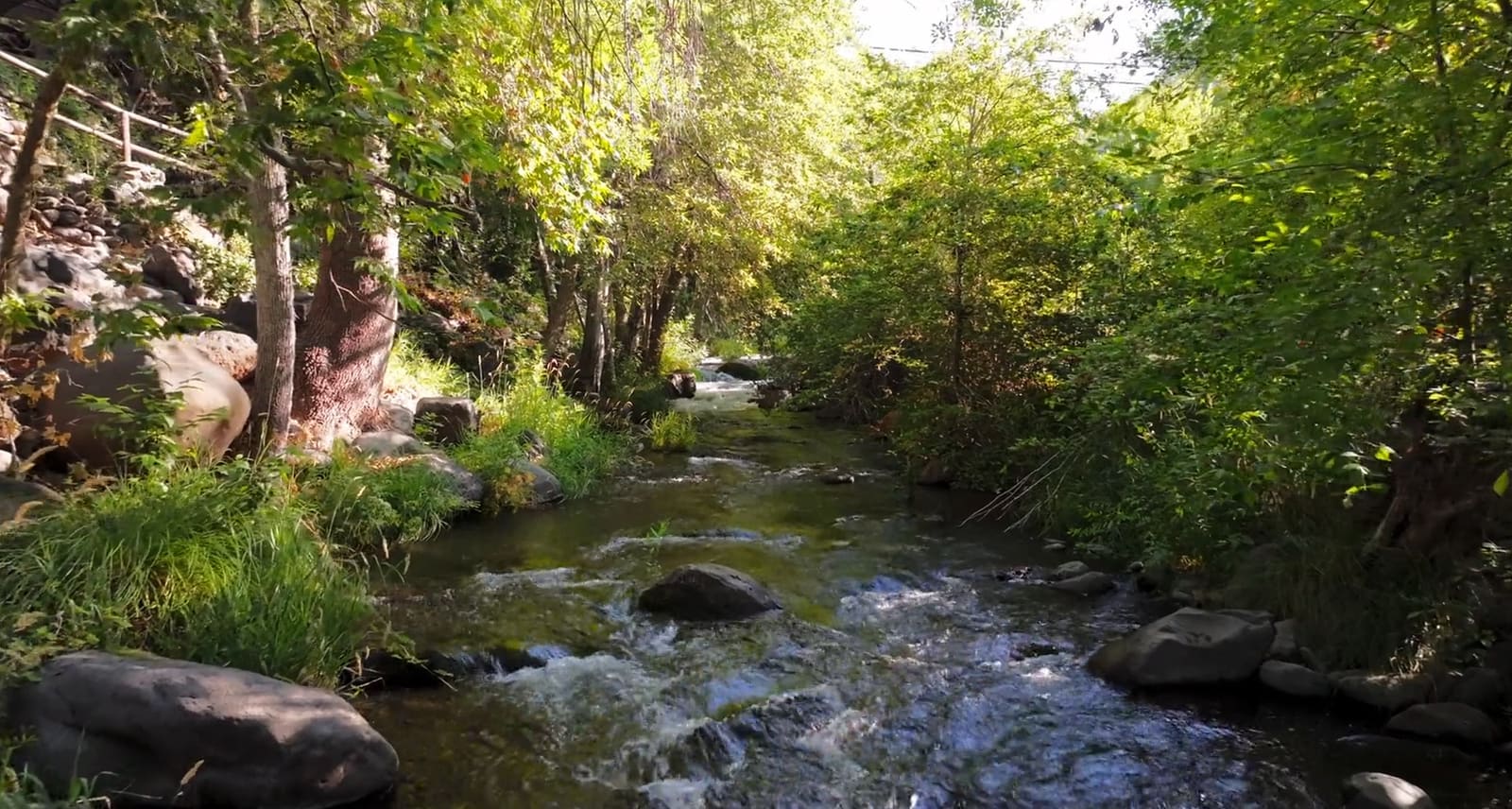 Oak Creek running through the shaded inn grounds