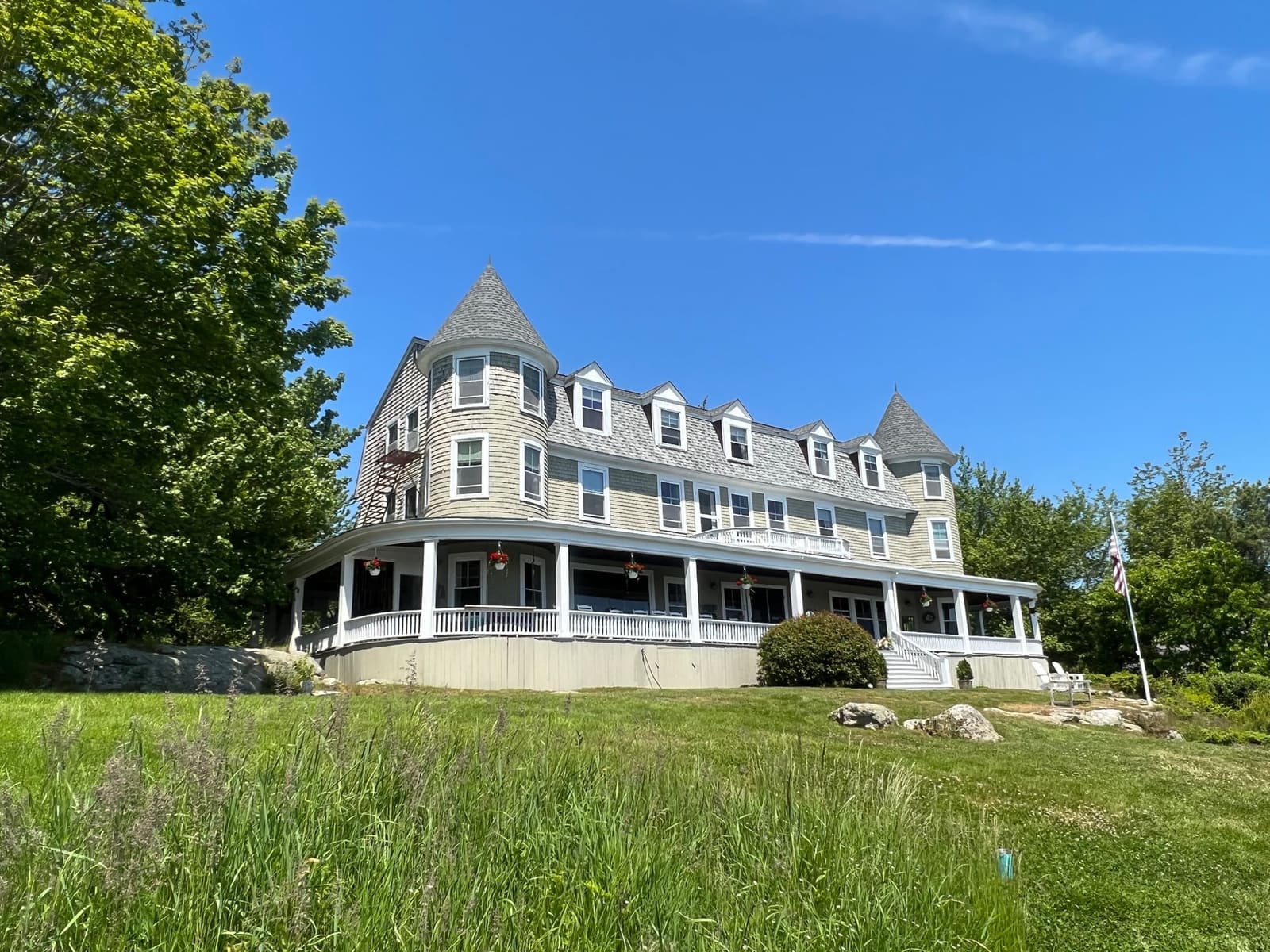 The 1904 inn with its two turrets and wrap-around porch