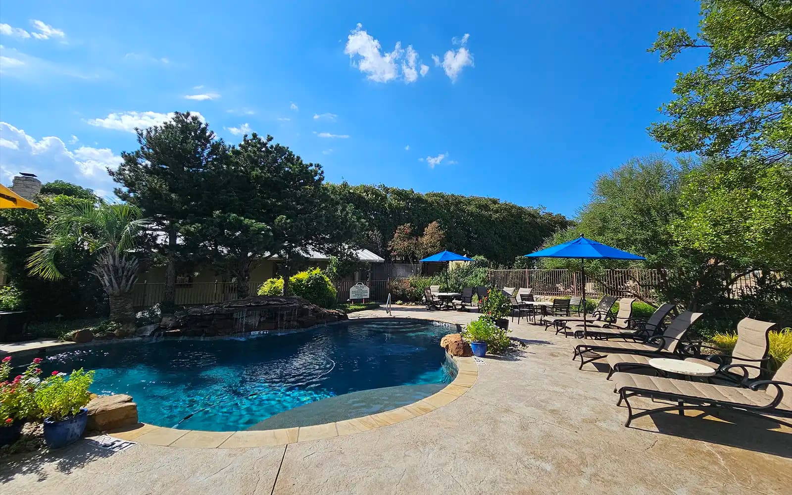 Saltwater pool and lounge chairs on the inn grounds